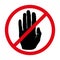 No entry, stop sign red vector illustration. Hand symbol. Hand icon.