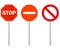 No entry, stop and traffic ban signs. Vector illustration