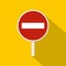 No entry traffic sign icon, flat style