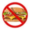 No fast food allowed. Ban burger symbol.