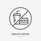 No fast food line icon, vector pictogram of unhealthy eating. Fastfood forbidden illustration, sign for diet