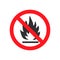 No Fire Vector Sign icon. No flame sign icon symbol. Vector illustration image. Isolated on white background. No smoking.