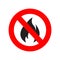 No Fire Vector Sign icon symbol. No open flame sign. No open flame sign. No fire prohibition sign. Flat vector illustration