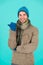 No flu. winter weather forecast. guy wear warm clothes. male knitwear fashion. men knitted cloth and accessory. male