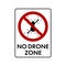 No fly drones prohibition sign. Quadcopter top view isolated on white. Vector illustration