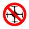 No flying drone zone forbidden sign, red prohibition symbol