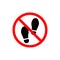 No foot step sign, no footprint icon. Vector prohibited simple illustration