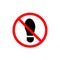 No foot step sign. Vector precede icon, red and black illustration