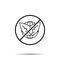 No globe and plants icon. Simple thin line, outline vector of sustainable energy ban, prohibition, embargo, interdict, forbiddance