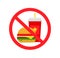 No hamburger, french fries and soft drink allowed sign. Fast food danger label. Vector illustration for your cute design