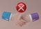 No handshake icon with red forbidden sign, avoiding physical contact and corona virus infection. Badly deal concept of big trouble