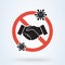 No handshake icon. virus prevention concept. Do not contact. Red prohibition sign. vector illustration