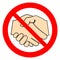 No handshakes, prohibition sign. Prohibition sign with handshake symbol, vector illustration.