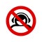 No headphones allowed. Prohibition sign. Forbidden round sign. Vector illustration