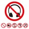 No headphones sign on white background.