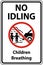 No Idling Children Breathing Sign On White Background