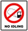 No idling or idle reduction sign on white background. vector illustration. turn engine off. prohibition symbol in red