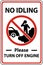 No Idling Turn Off Engine Sign On White Background