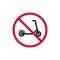 No kick scooter prohibited sign, forbidden modern round sticker, vector illustration