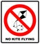 No kite flying sign. Vector illustration. Warning prohibition banner with red circle isolated on white