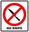No knife no weapon prohibition sign sign on white background.vector illustration