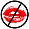 NO lips no kiss sign. Red lipstick kiss with teeth on white background. Realistic vector illustration. Image trace.