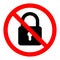 No lock icon. Blocking icon. Lock is prohibited. Vector illustration