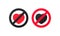 No love sign. Vector illustration of red crossed out circular prohibited sign with heart icon inside. Lack of love pictogram.