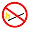 No match fire symbol. Fire is danger icon. Match flame is prohibited. Red forbidden of burn illustration. Risk and hazard of