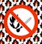 No matches. Prohibited symbol on seamless fire background. Vector illustration.