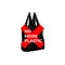 No more plastic. Vector illustration of black plastic bag silhouette with red cross and No More Plastic caption isolated