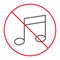 No music thin line icon, prohibition and forbidden