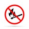 No open flame sign. No fire prohibition sign. Flat vector illustration, Match and flame