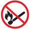 No open flame sign on white background. Forbidden sign with burning matchstick. no fire symbol. flat style
