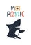 No panic - Cute kids hand drawn nursery poster with shark and lettering on white background.