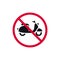 No parking scooter rohibited sign, retro moped forbidden modern round sticker, vector illustration.
