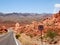 No parking sign on the desert of valley of fire nevada with paved road