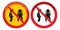 No pee in the playing area, set two icon, red circle sings, vector symbol