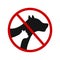 No pets allowed icon. Dogs or cats prohibited symbol. Animals ban zone pictogram. Canine and feline silhouettes in red