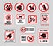 No pets warning signs in red frame set vector flat illustration dogs stop prohibition street symbols