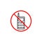 No phone line icon, prohibition sign, forbidden