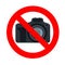 No photo camera shooting forbidden sign, red prohibition symbol