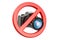 No photo concept. Forbidden sign with digital camera, 3D rendering