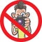 No photography allowed sign with cartoon photographer character