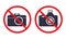 No photography icon. Digital photo camera sign with prohibition symbol. Vector eps 10 illustration