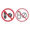 No pills line and glyph icon, prohibition