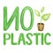 No Plastic free Green icon sign Watercolor hand drawn lettering illustration isolated on white background. Ecological