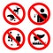 No pooping and peeing people and pets, do not walk on lawns, no spitting sign. Collection of symbols. illustratio