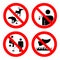 No pooping and peeing people and pets, do not walk on lawns, no spitting sign. Collection of symbols. Vector illustration isolated