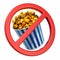 No Popcorn. Forbidden sign with popcorn container, 3D rendering